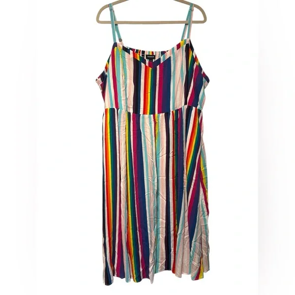 Torrid Midi Challis Skater Dress Striped Rainbow Colorful Pride Plus Sz 4X - Picture 3 of 10